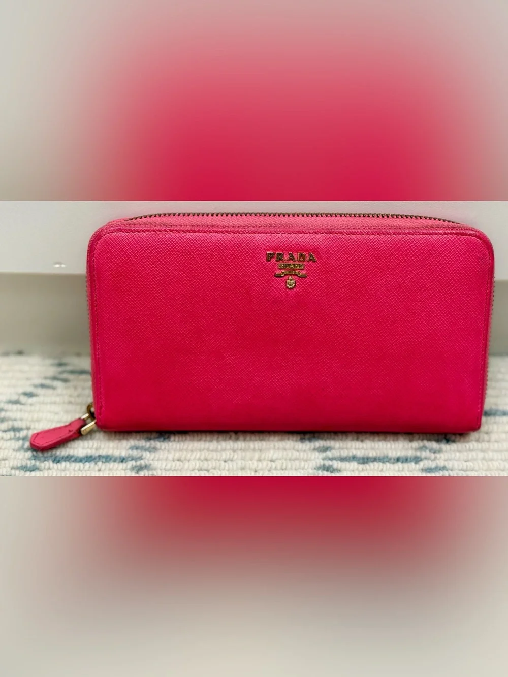 PRADA Y2K Barbiecore Hot Pink Saffiano Leather Zip Wallet/Clutch - Fits IPhone